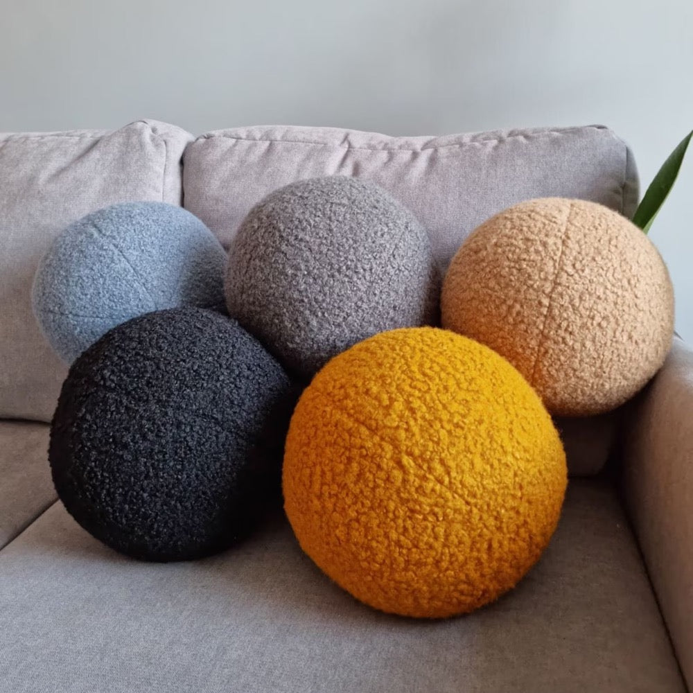 Decorative pillow round, boho pillows, housewarming gift, boucle throw pillow ball, couch pillows, sofa cushion