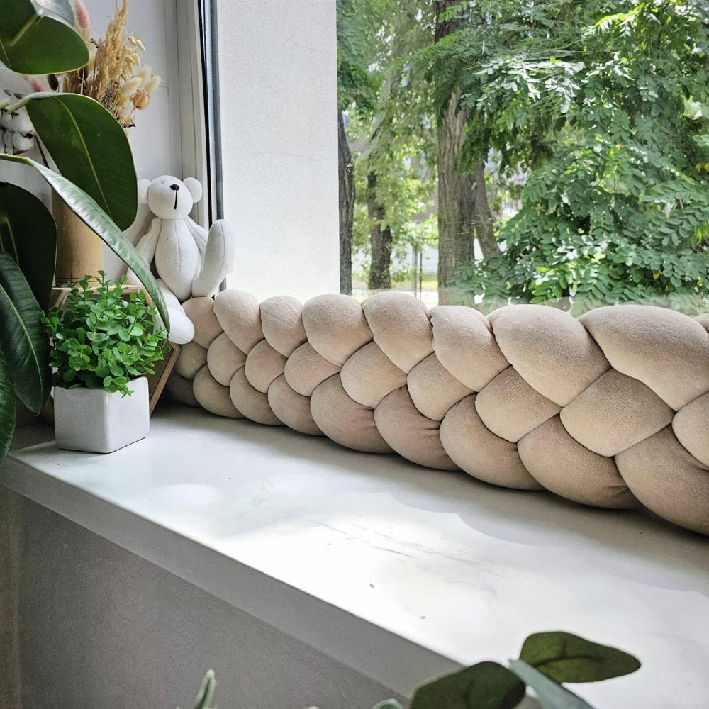 Braided pillow bolster draft stopper. Door or window draft barrier. Noise protector nursery. Knot pillow. Decorative
