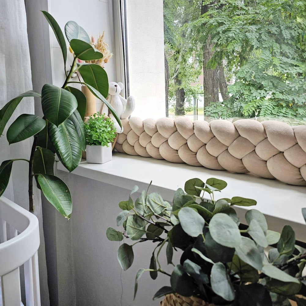 Braided pillow bolster draft stopper. Door or window draft barrier. Noise protector nursery. Knot pillow. Decorative