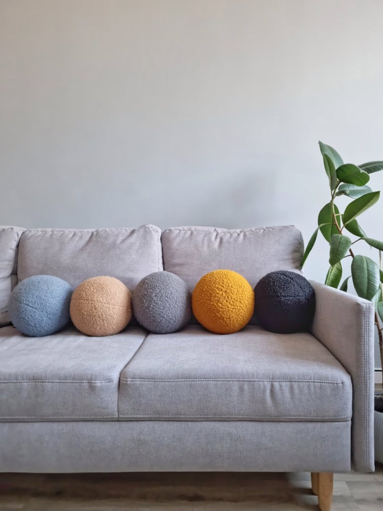 Decorative pillow round, boho pillows, housewarming gift, boucle throw pillow ball, couch pillows, sofa cushion
