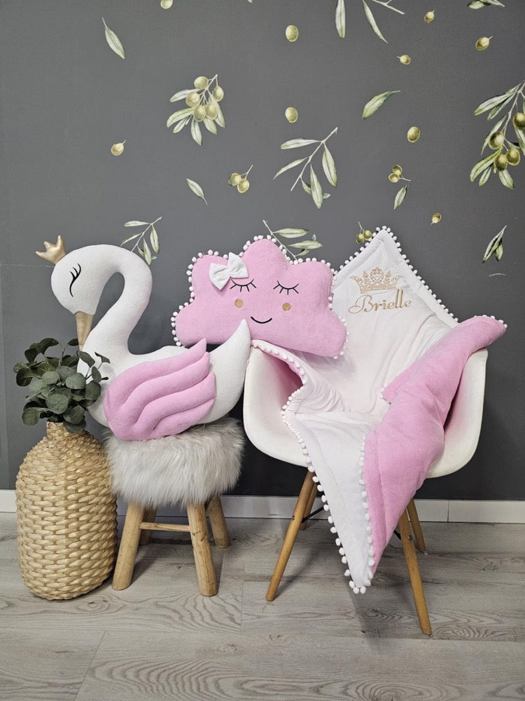 Personalized pillow set gift - princess pillow swan, pillow cloud, optional crib baby blanket with name