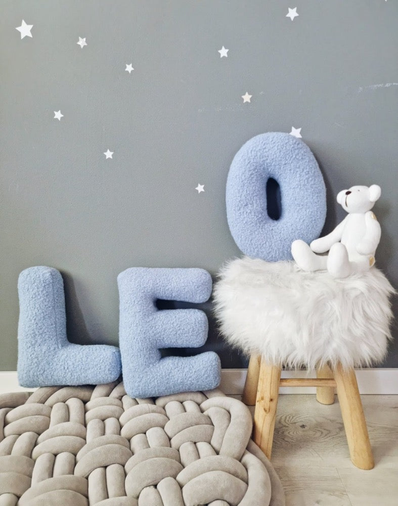 Boucle alphabet pillow letter, decorative pillow, blue personalized kids pillow, Initial cushion, boys nursery decor, Baby shower gift