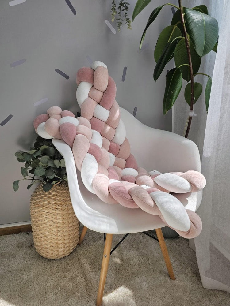 Braided pillow bolster draft stopper. Door or window draft barrier. Noise blush protector nursery. Knot pillow