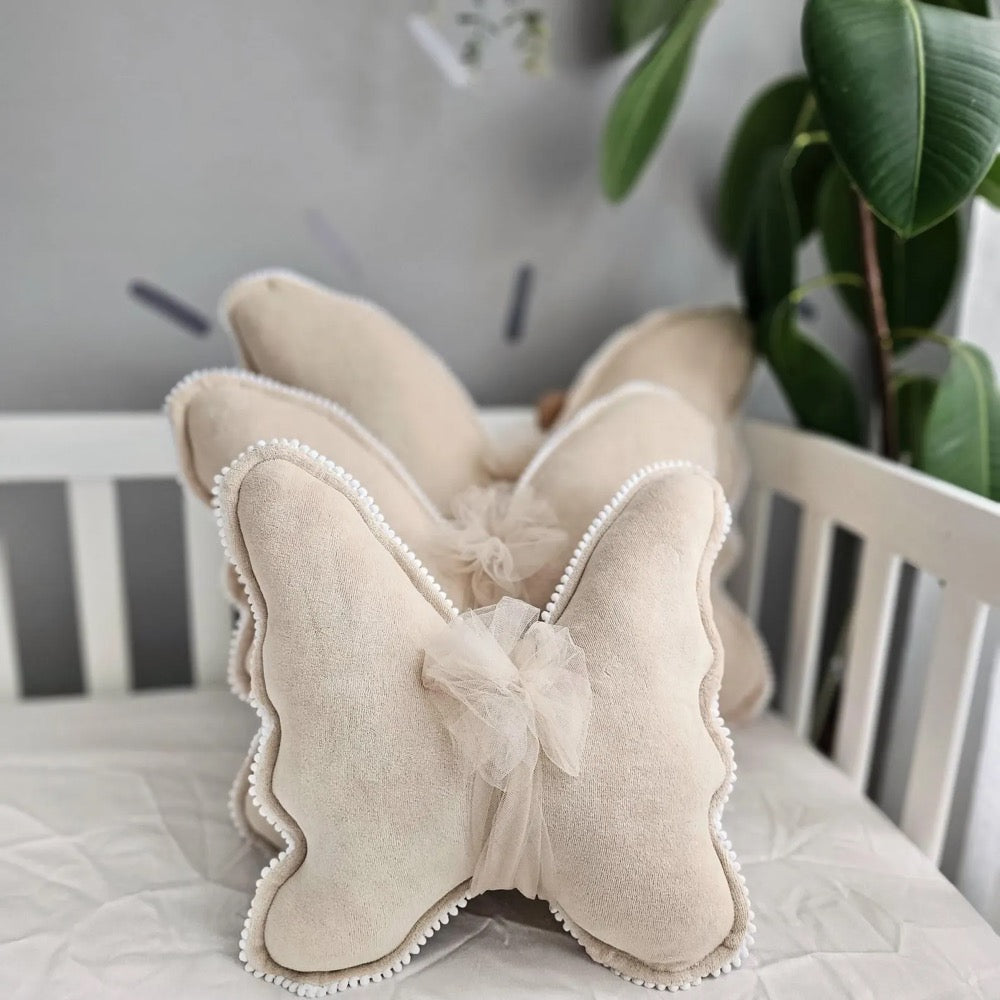Butterfly pillow. Baby nursery decor. Beige Kids room decor. Baby shower gift. Pregnancy gift. Princess room pillow. Decorative playroom
