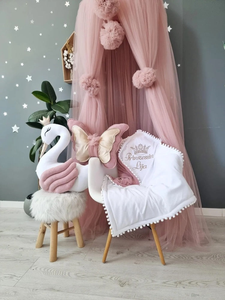 Personalized pillow set gift - princess pillow swan, pillow cloud, optional crib baby blanket with name