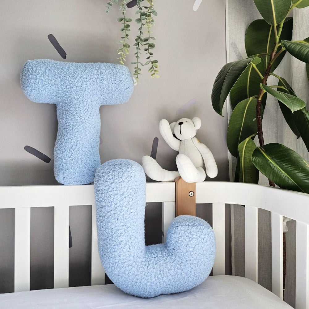 Boucle alphabet pillow letter, decorative pillow, blue personalized kids pillow, Initial cushion, boys nursery decor, Baby shower gift