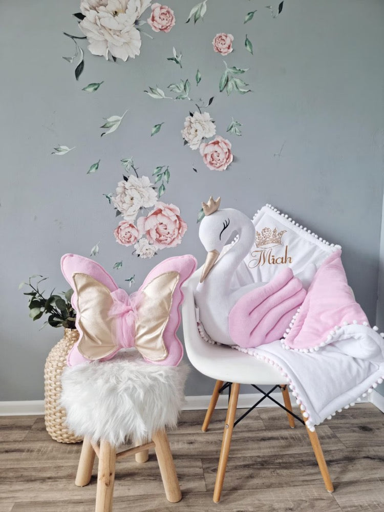 Personalized pillow set gift - princess pillow swan, pillow cloud, optional crib baby blanket with name