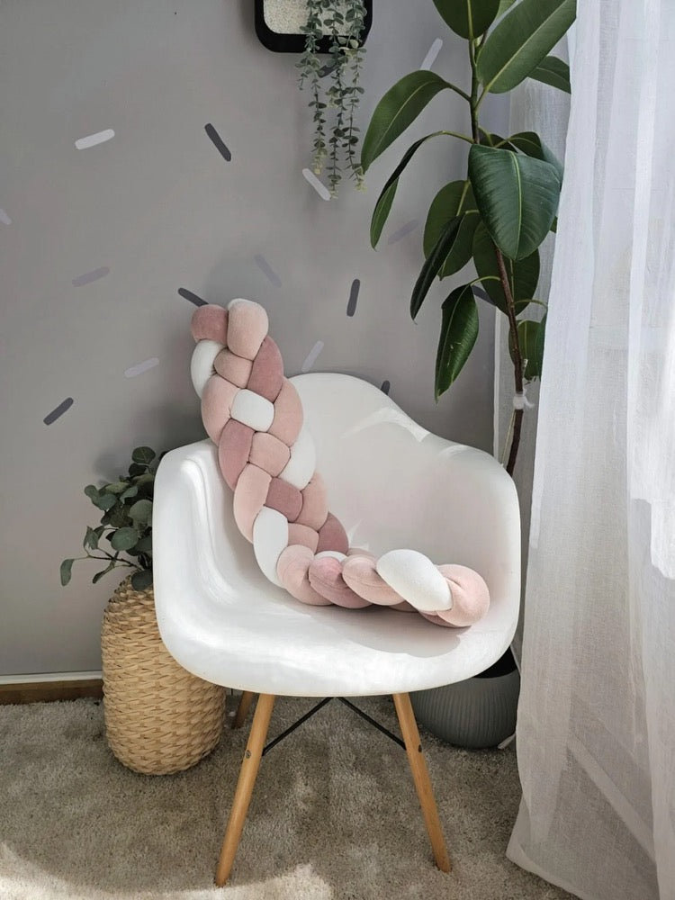 Braided knot pillow draft stopper. Door or window draft barrier. Noise blush protector nursery. Bolster pillow. Decor for sofa or chair