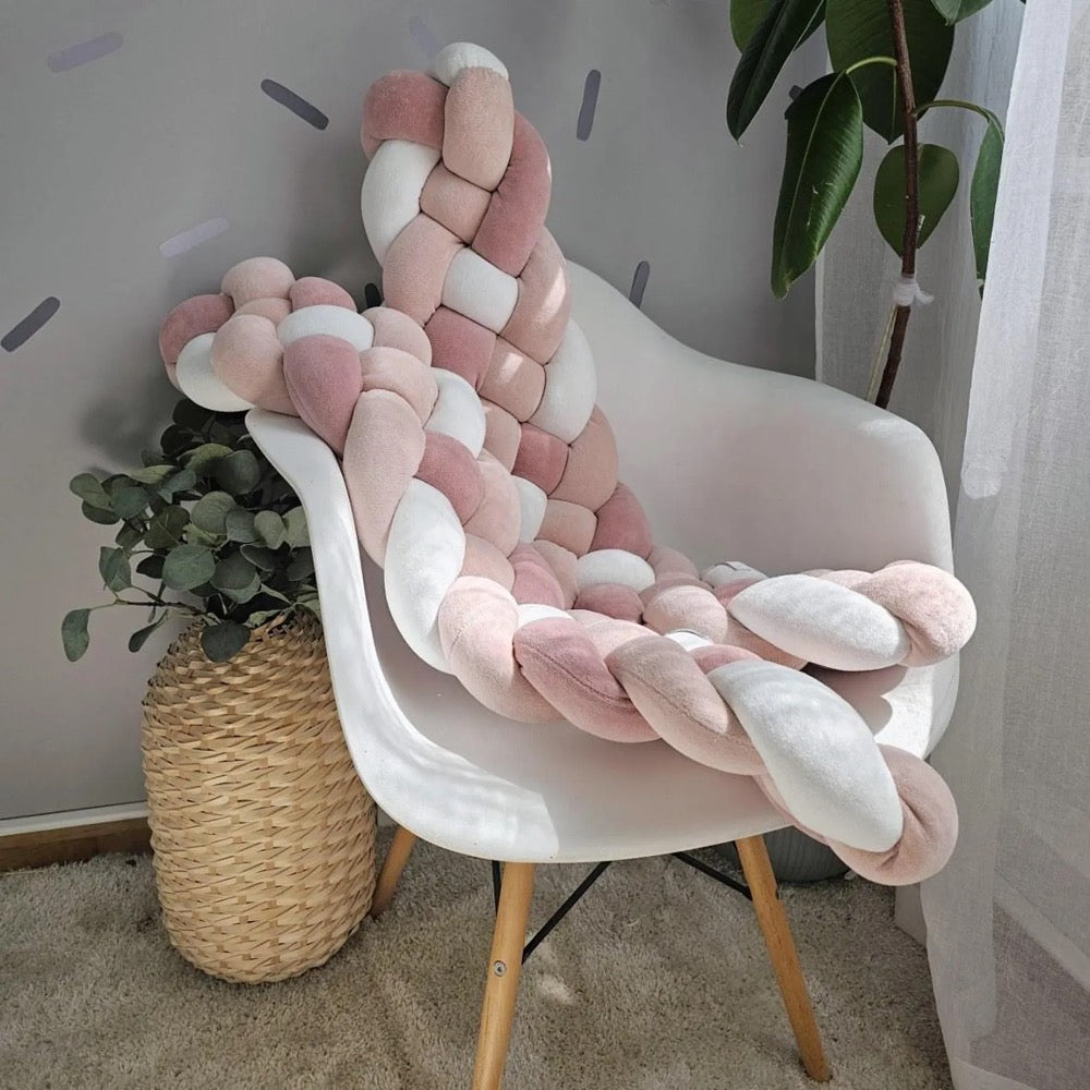 Braided knot pillow draft stopper. Door or window draft barrier. Noise blush protector nursery. Bolster pillow. Decor for sofa or chair