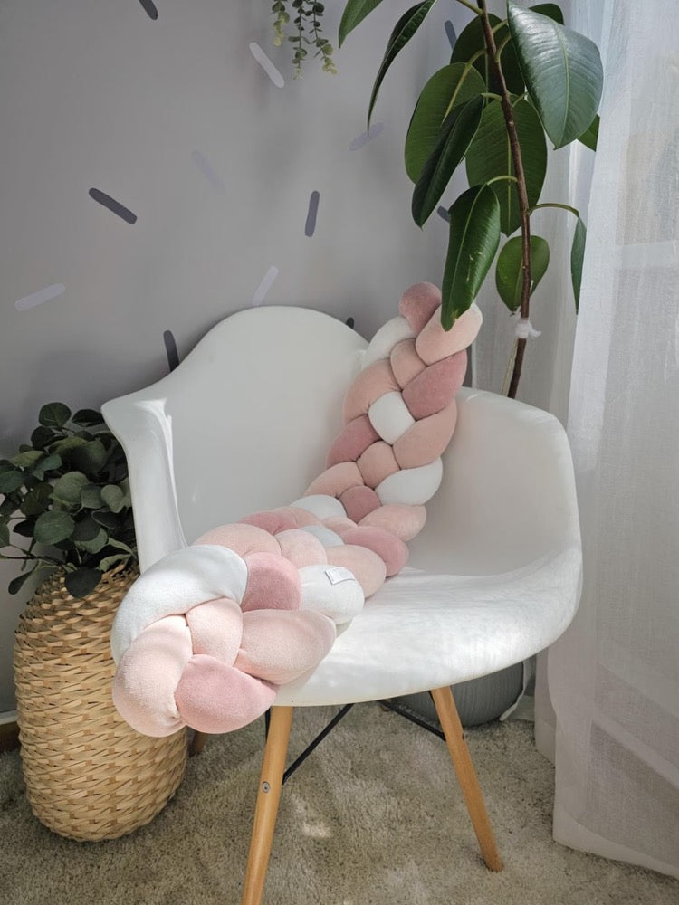 Braided pillow bolster draft stopper. Door or window draft barrier. Noise blush protector nursery. Knot pillow